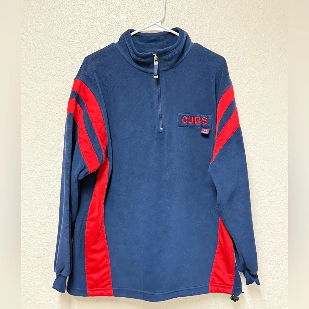 Chicago Cubs Navy and Red Men's Fleece Pullover Size